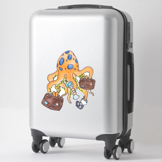 Illustratie Cartoon reisvakantie Funny Octopus Sticker (Koffer)