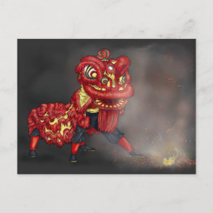 Illustratie Chinese Lion Dancers Firecracker Briefkaart