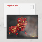 Illustratie Chinese Lion Dancers Firecracker Briefkaart (Voorkant / Achterkant)