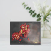 Illustratie Chinese Lion Dancers Firecracker Briefkaart (Staand voorkant)