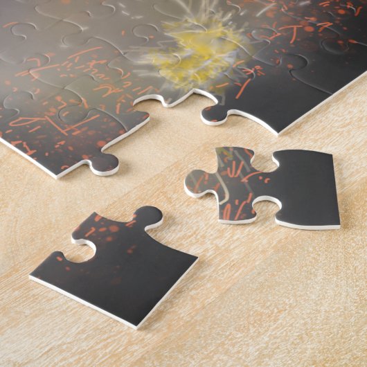 Illustratie Chinese Lion Dancers Firecracker Legpuzzel (Zijkant)