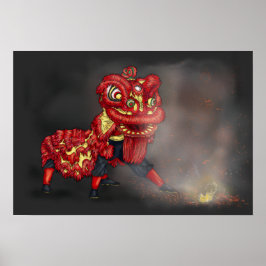 Illustratie Chinese Lion Dancers Firecracker Poster