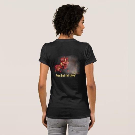 Illustratie Chinese Lion Dancers Firecracker T-shirt (Achterkant volledig)