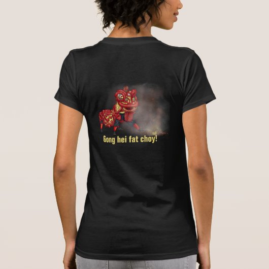 Illustratie Chinese Lion Dancers Firecracker T-shirt (Achterkant)