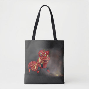 Illustratie Chinese Lion Dancers Firecracker Tote Bag