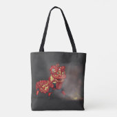 Illustratie Chinese Lion Dancers Firecracker Tote Bag (Achterkant)