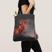 Illustratie Chinese Lion Dancers Firecracker Tote Bag (Dichtbij)