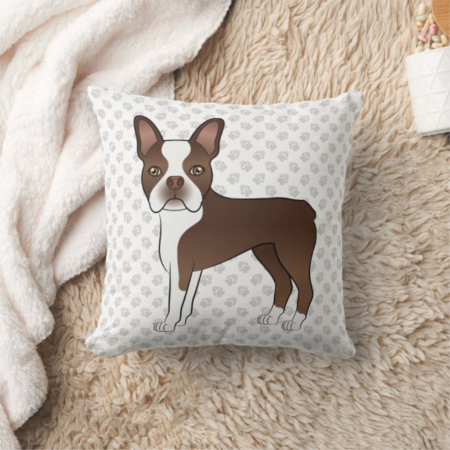 Illustratie Chocolate Boston Terrier Cartoon Dog Kussen (Deken)