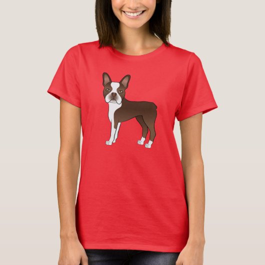 Illustratie Chocolate Boston Terrier Cartoon Dog T-shirt (Voorkant)