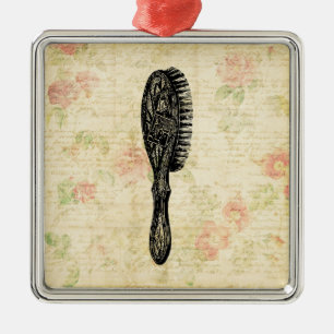 Illustratie Classic Womens Hair Brush Floral Art Metalen Ornament