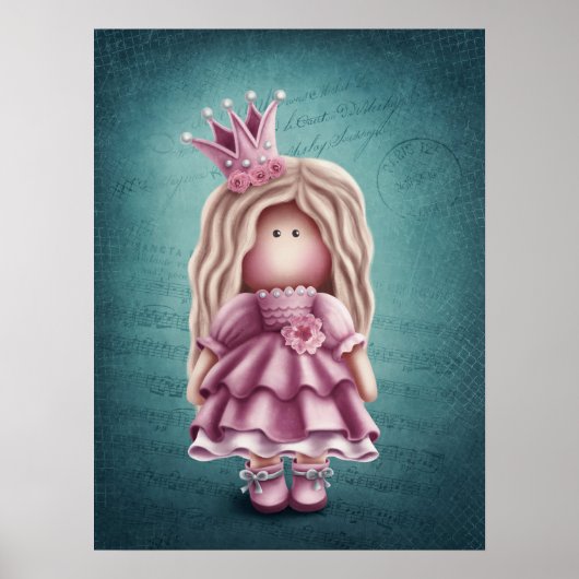 Illustratie Cute Girl Doll Poster (Voorkant)