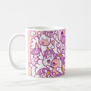 Illustratie, Cute unicorn en pony met Koffiemok