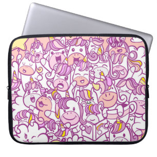 Illustratie, Cute unicorn en pony met Laptop Sleeve