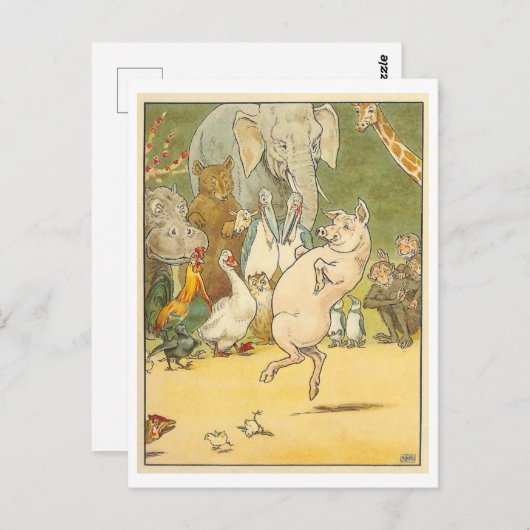  illustratie Dancing Pig / Animals Briefkaart (Voorkant / Achterkant)
