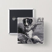  illustratie "Dog Speel the Flute" Vierkante Button 5,1 Cm (Voorkant /achterkant)