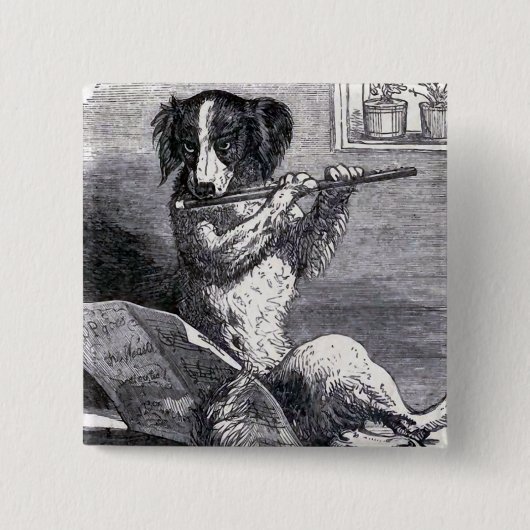  illustratie "Dog Speel the Flute" Vierkante Button 5,1 Cm (Voorkant)