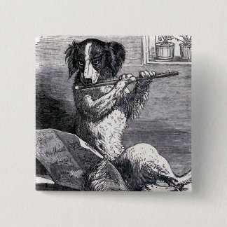 illustratie "Dog Speel the Flute" Vierkante Button 5,1 Cm