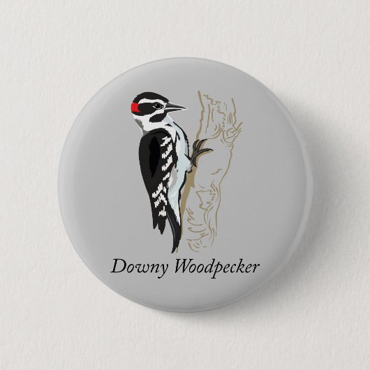 Illustratie Downy Woodpecker Ronde Button 5,7 Cm (Voorkant)