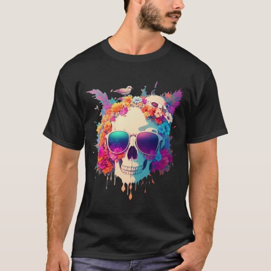 illustratie een dode schedel met trendy zonnebril t-shirt (Voorkant)