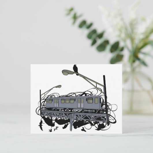 Illustratie: El Train & Crows Briefkaart (Staand voorkant)