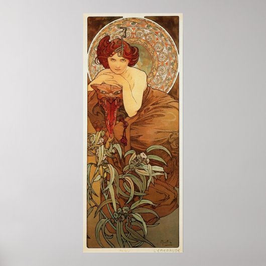 Illustratie Emerald door Alphonse Mucha Poster (Voorkant)