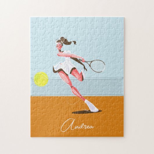 Illustratie en naam van de Cartoon Tennis Player v Legpuzzel (Verticaal)
