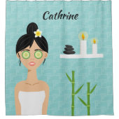 Illustratie en naam zwemvrouw-spa douchegordijn (Voorkant)