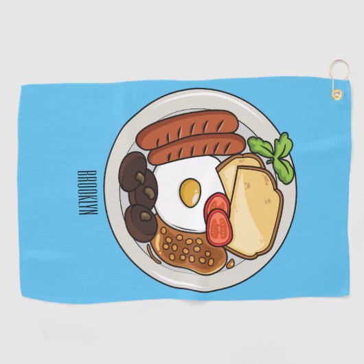illustratie Engelse ontbijtcartoon Golfhanddoek (Horizontaal)