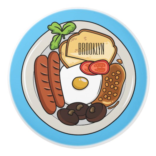 illustratie Engelse ontbijtcartoon Keramische Knop (Voorkant)