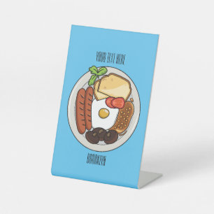 illustratie Engelse ontbijtcartoon Reclamebord Met Voetstuk