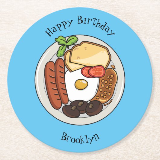 illustratie Engelse ontbijtcartoon Ronde Kartonnen Onderzetter (Voorkant)