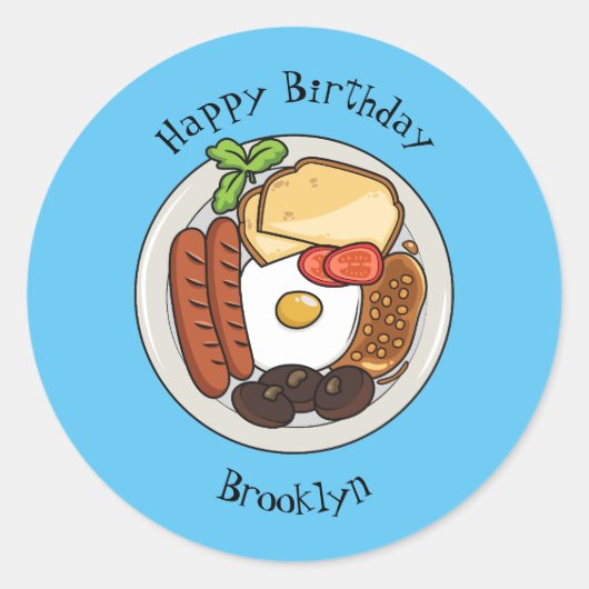 illustratie Engelse ontbijtcartoon Ronde Sticker (Voorkant)