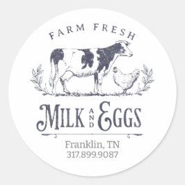 Illustratie-etiketsticker voor melkkoe ronde sticker