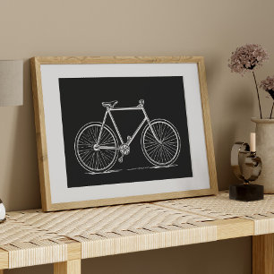 illustratie fiets in zwart-wit poster