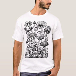 Illustratie Floral en paddenstoel kleuren T-shirt