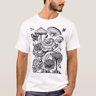 Illustratie Floral en paddenstoel kleuren T-shirt