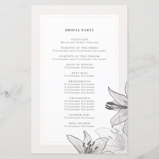 Illustratie Floral Lilies Wedding Programs (Achterkant)