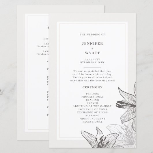 Illustratie Floral Lilies Wedding Programs (Voorkant / Achterkant)