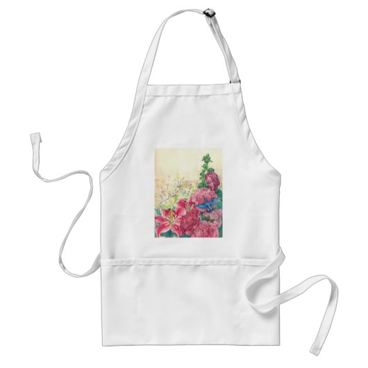 Illustratie Florals en Hummingbird Apron, aangepas Standaard Schort (Voorkant)