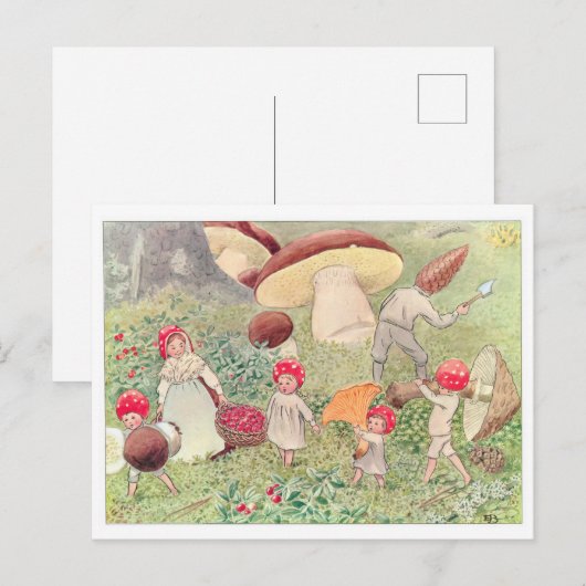  illustratie Forest Children Elsa Beskow Briefkaart (Voorkant / Achterkant)