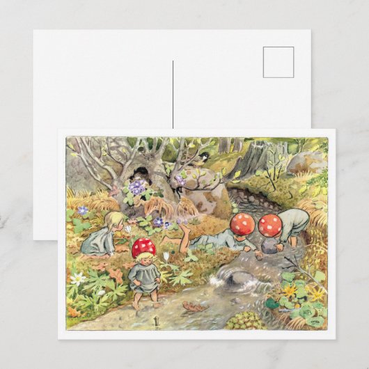  illustratie Forest Children Elsa Beskow Briefkaart (Voorkant / Achterkant)
