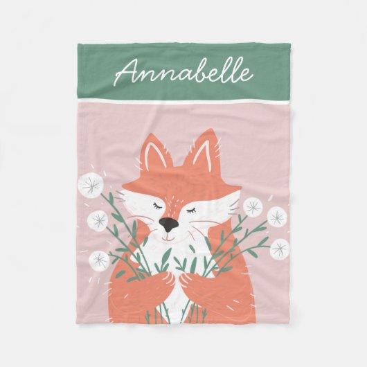Illustratie Fox Smelling Flowers Gepersonaliseerd Fleece Deken (Voorkant)
