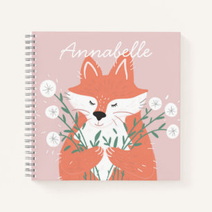 Illustratie Fox Smelling Flowers Gepersonaliseerd Notitieboek