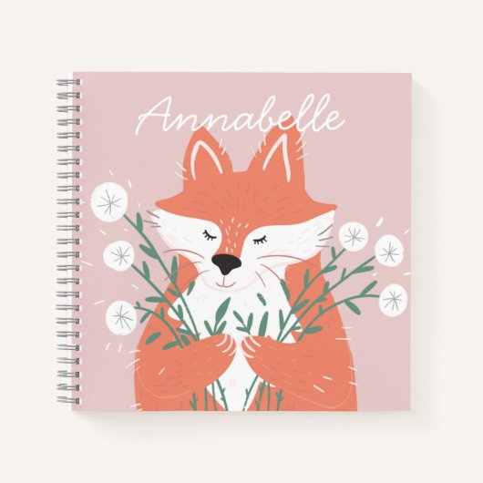 Illustratie Fox Smelling Flowers Gepersonaliseerd Notitieboek (Voorkant)