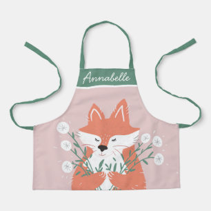 Illustratie Fox Smelling Flowers Gepersonaliseerd Schort