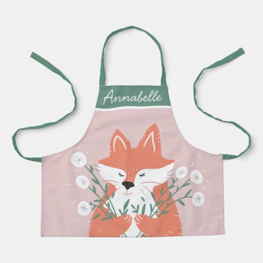 Illustratie Fox Smelling Flowers Gepersonaliseerd Schort (Voorkant)