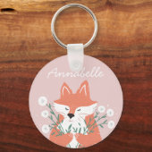 Illustratie Fox Smelling Flowers Gepersonaliseerd Sleutelhanger (Voorkant)