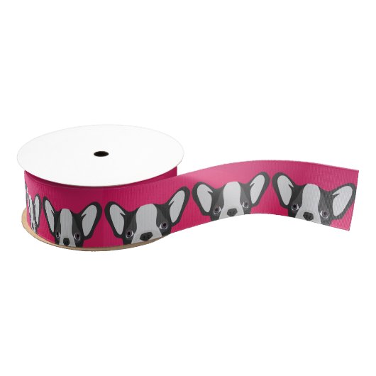 Illustratie Franse Bulldog met roze achtergrond Grosgrain Lint (Spoel)