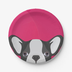 Illustratie Franse Bulldog met roze achtergrond Papieren Bordje