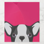 Illustratie Franse Bulldog met roze achtergrond Wijn Etiket (Enkel label)